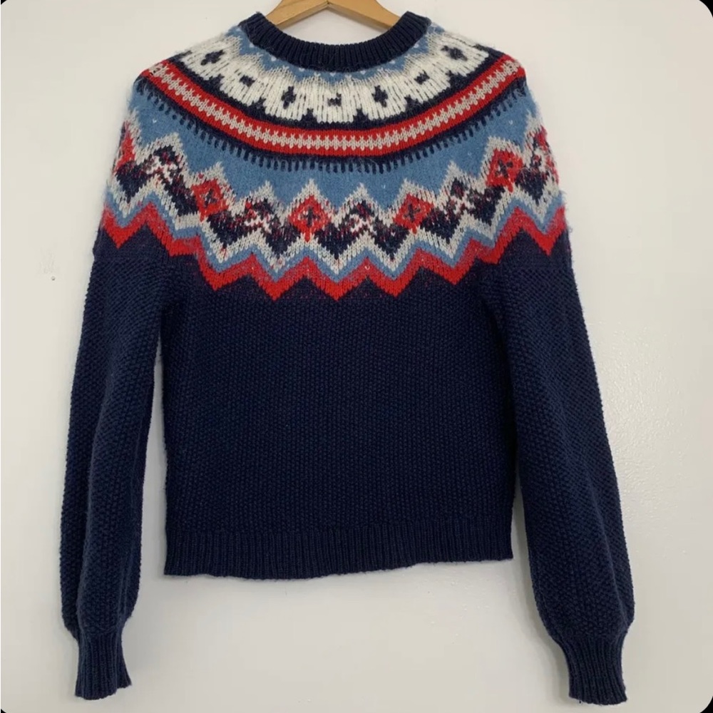 J.Crew Fair Isle Lambs Wool Alpaca Blend Sweater, Black Label Sz Medium EUC!